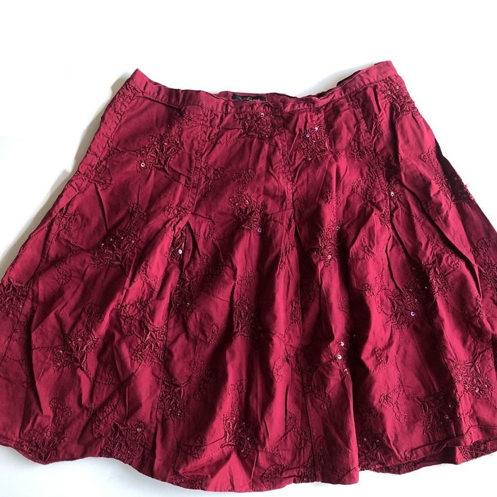 Red Embroidered Sequined Skirt